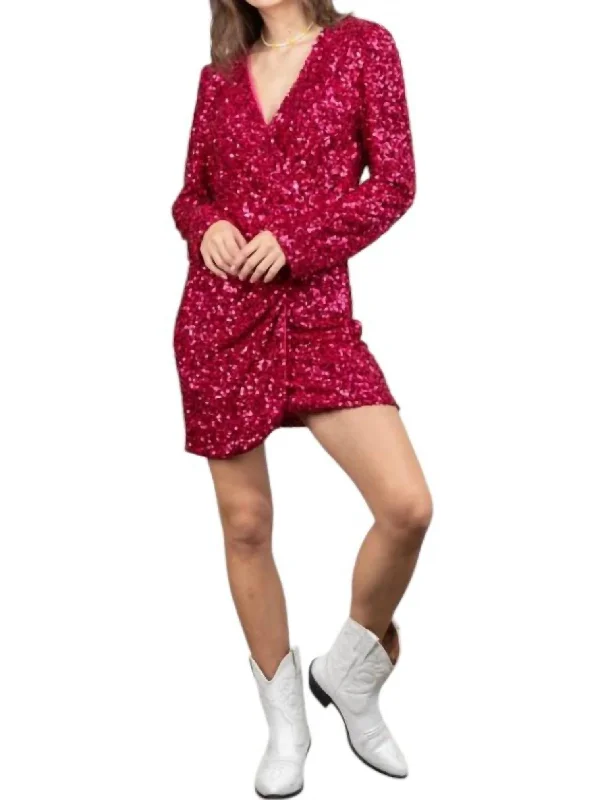 women's business casual dressesSequin Glitter Mini Dress In Raspberry