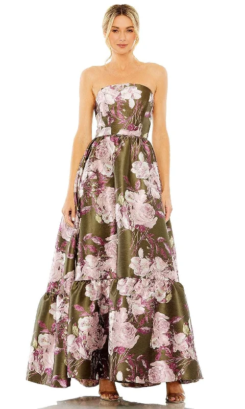 women's business casual dressesMac Duggal 11605 - Strapless Floral Brocade Evening Dress