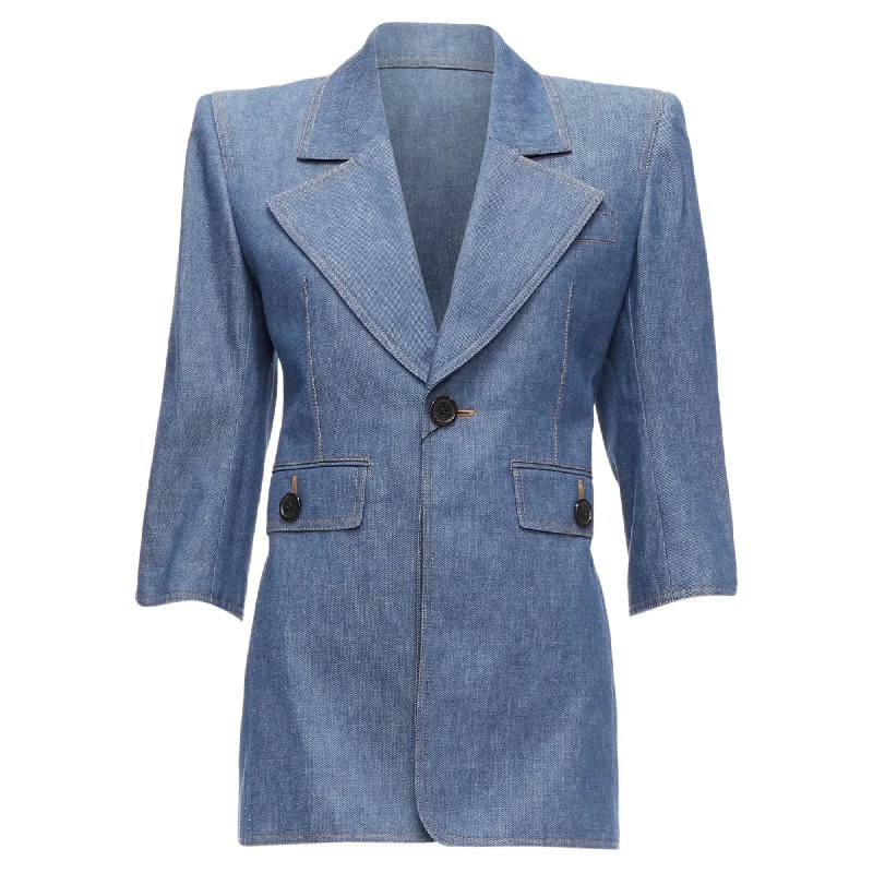 women's wrap dressesSaint Laurent denim Power shoulder blazer mini dress