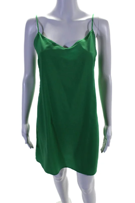 women's curve-hugging dressesPinko Womens Spaghetti Strap V Neck Lightweight Mini Slip Dress Green