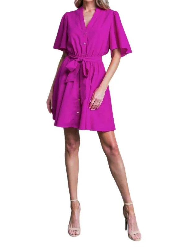 women's retro dressesKelly Solid Woven Mini Dress In Magenta