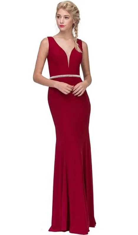 women's luxury dressesEureka Fashion - Beaded Plunging V-neck Jersey Evening Dress