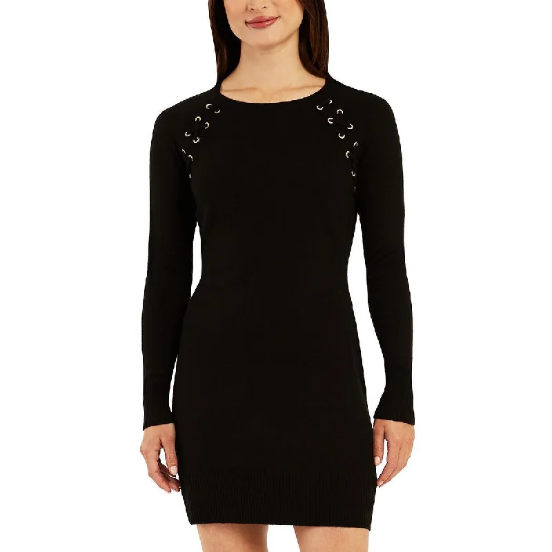 women's minimalist dressesJuniors Womens Grommet Mini Sweaterdress