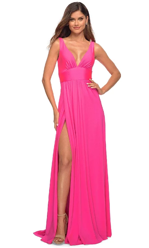 women's boho dressesLa Femme 30669 - Sleeveless High Slit Evening Gown