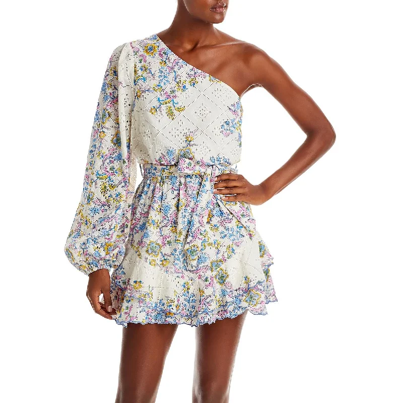 women's floral dressesWomens Cold Shoulder Mini Fit & Flare Dress