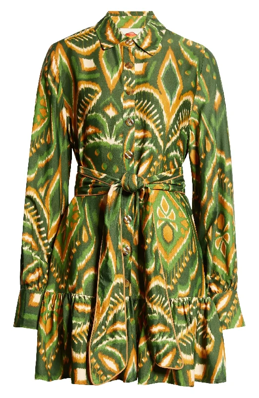 women's cinched-waist dressesFarm Rio Women's Pineapple Ikat Green Mini Dress