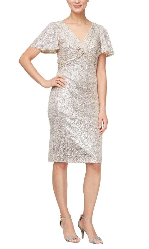 women's work dressesAlex Evenings 8196928 - Sequin Flutter Sleeve Dress