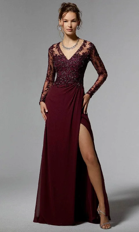 women's bodycon dressesMGNY By Mori Lee 72906 - Embroidered Long Sleeve Evening Dress