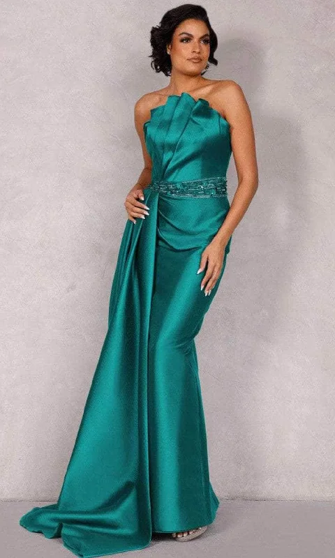 women's stretchy dressesTerani Couture 2021E2784 - Strapless Cascade Sheath Evening Dress