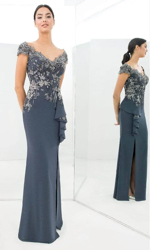 women's handmade dressesAlexander by Daymor - Floral Embroidered Evening Gown 1392 - 1 pc Graphite In Size 16 Available