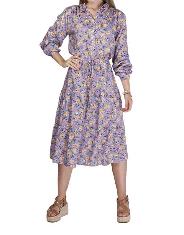 women's plus-size dressesElise Tier Midi Dress In Purple Floral