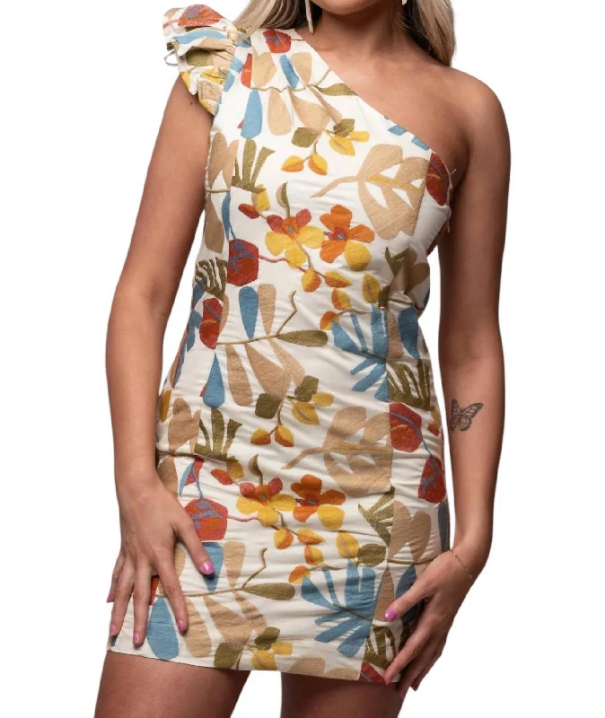 women's sleeveless dressesSophia One Shoulder Mini Dress In Natural Multi