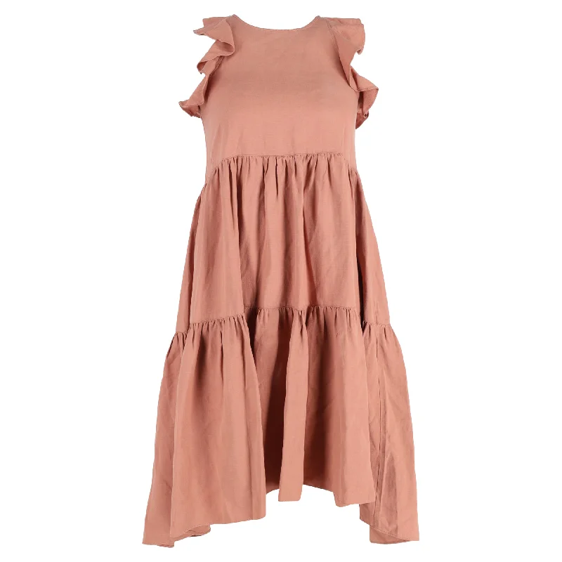 women's handmade dressesUlla Johnson Sienna Ruffle Tiered Mini Dress in Peach Tencel