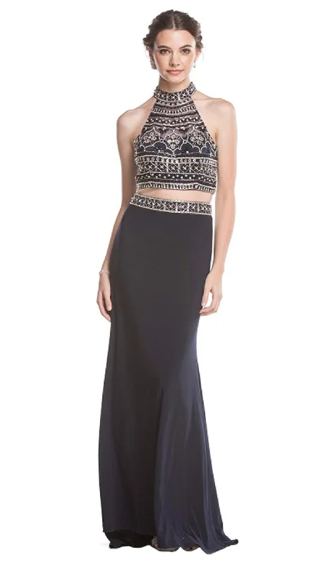 women's sleeveless dressesAspeed Design - Two Piece Beaded High Halter Evening Gown