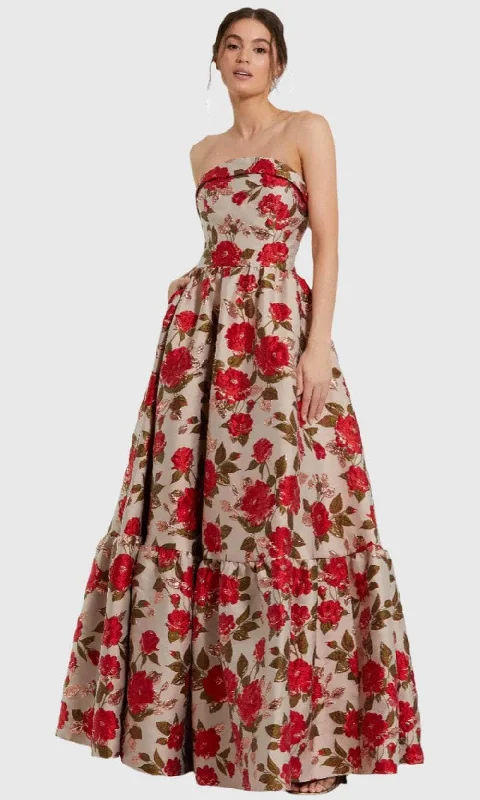 women's maxi dressesMac Duggal 11827 - Floral Brocade Straight Neckline Evening Gown