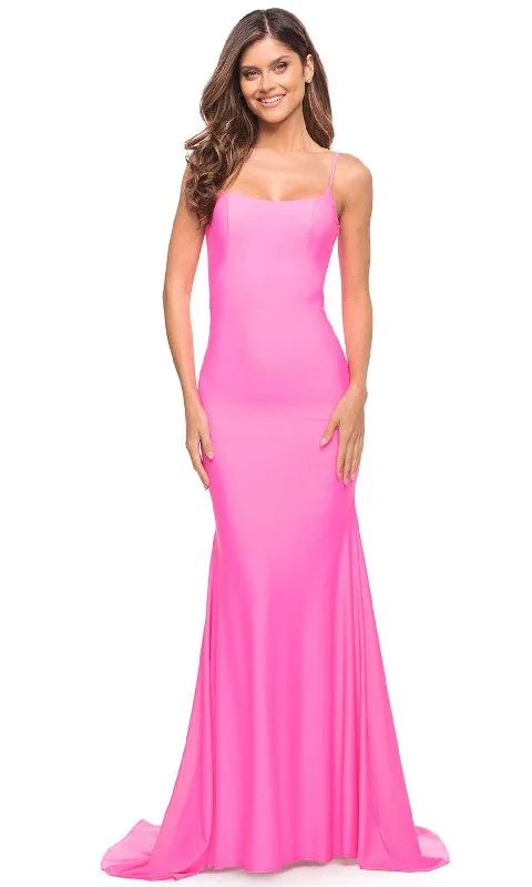 women's cotton dressesLa Femme 30682 - Neon Trumpet Evening Dress