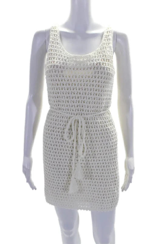 women's ball gown dressesAlice + Olivia Womens White Open Knit Scoop Neck Sleeveless Mini Dress