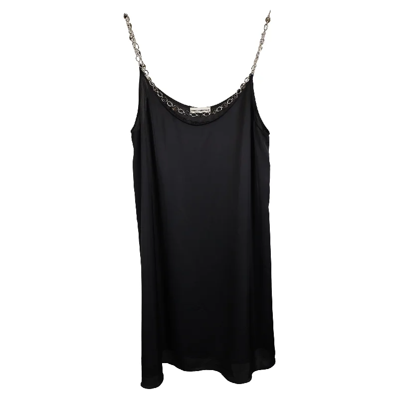 women's wrinkle-resistant dressesPaco Rabanne Chain-Embellished Satin Mini Dress in Black Polyester