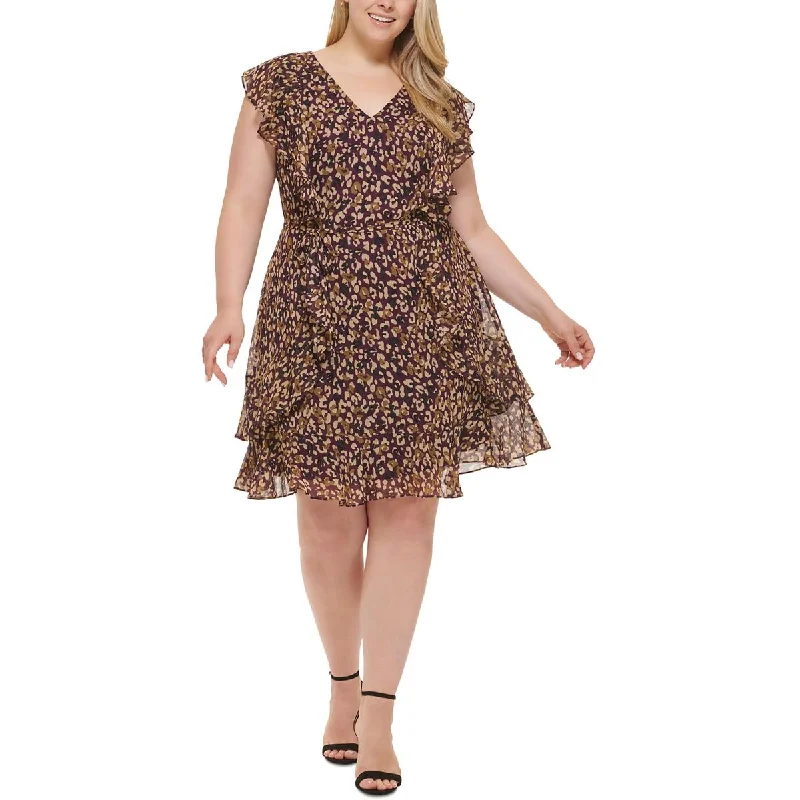 women's hourglass figure dressesPlus Womens Animal Print Mini Fit & Flare Dress