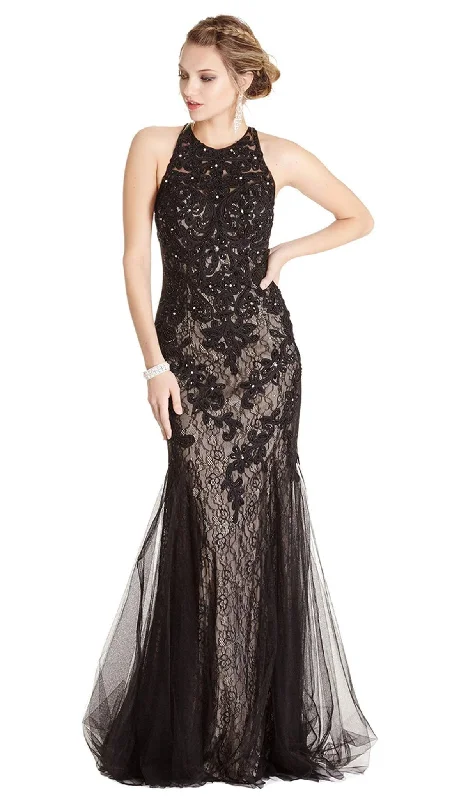 women's easy-to-wear dressesAspeed Design - Jewel Embroidered Halter Trumpet Evening Dress