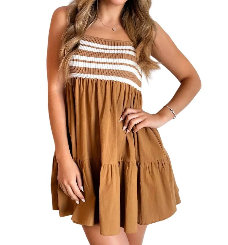 women's work dressesAddy Stripe Mini Dress In Tan