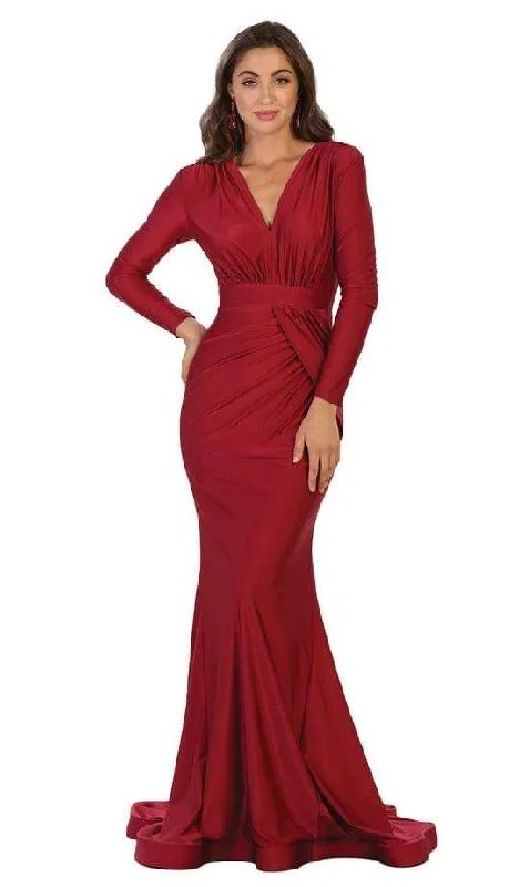 women's chiffon dressesMay Queen - MQ1530 Ruched Plunging V-neck Sheath Evening Gown