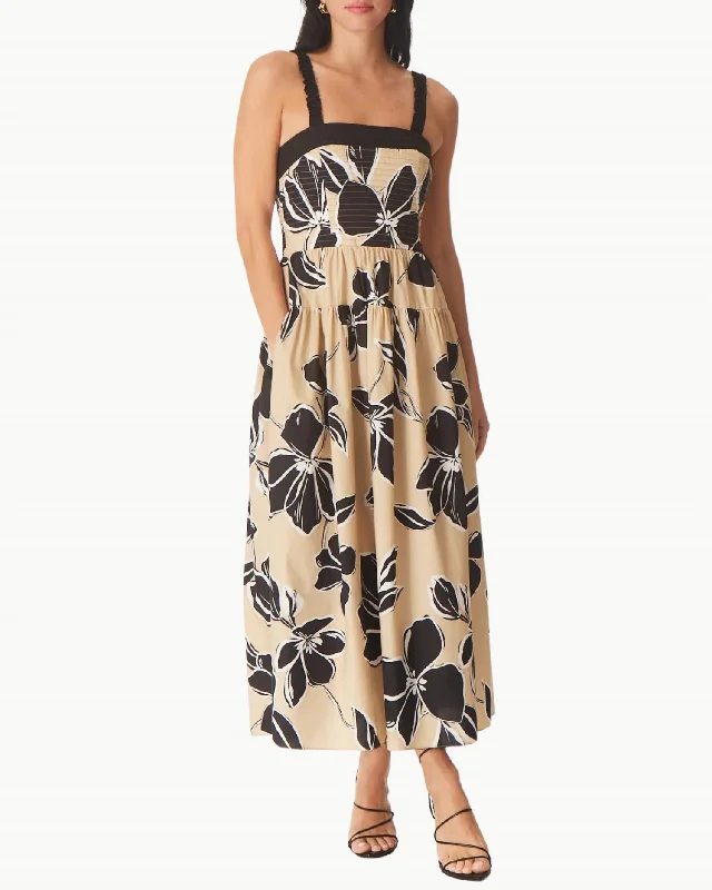 women's statement dressesJulien Midi Dress In Khaki Graphic Floral Print