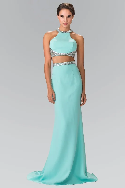 women's ruffle dressesElizabeth K - GL2256 Beaded Halter Neck Two-Piece Evening Gown