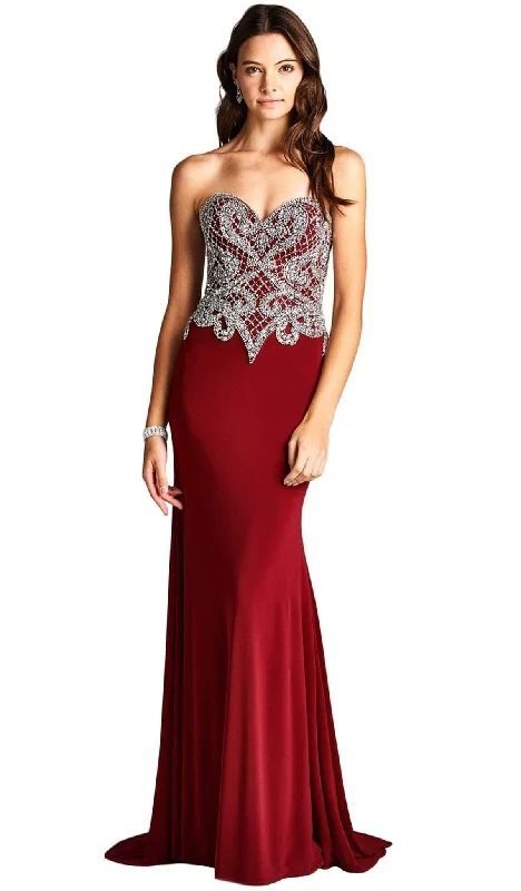 women's floral dressesAspeed Design - Bedazzled Strapless Sheath Evening Dress