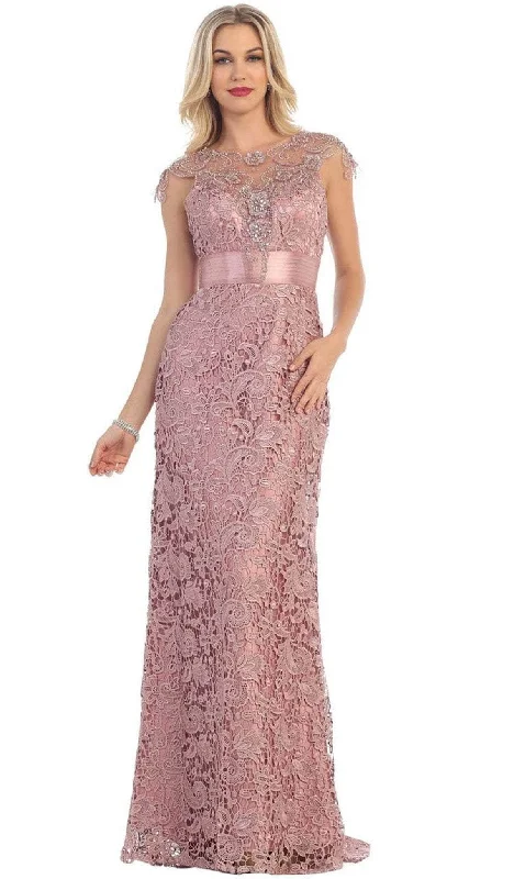 women's chiffon dressesMay Queen - Cap Sleeve Floral Lace Evening Gown RQ7182