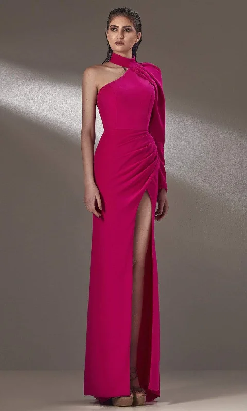 women's stylish dressesMNM Couture - K3892 High Neck Sheath Evening Dress