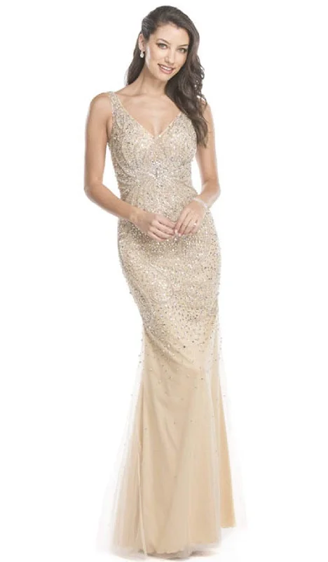 women's apple-shaped body dressesAspeed Design - Sleeveless Sequined Sheath Evening Dress