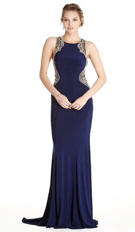 women's casual dressesAspeed Design - Embellished Jewel Neck Sheath Evening Dress