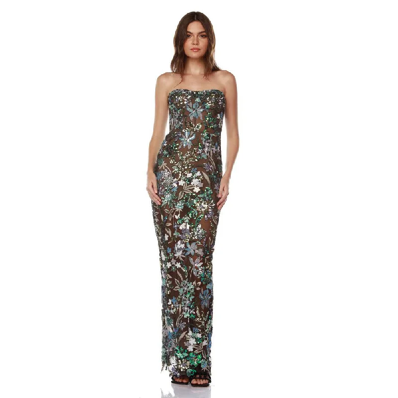 women's flutter-sleeved dressesStrapless Sleeveless Floral Maxi Dress KLYF1101