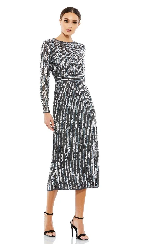 women's spaghetti strap dressesMac Duggal Beaded Striped Wedding-Guest Dress 93590A