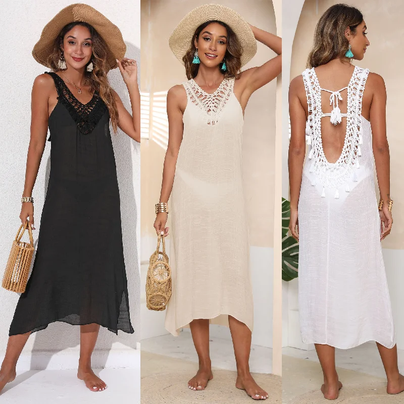 women's evening dressesNew Arrival Ladies Sexy Handmade Crochet Hollow Out Cover Up Holiday Maxi Long Beach Dress