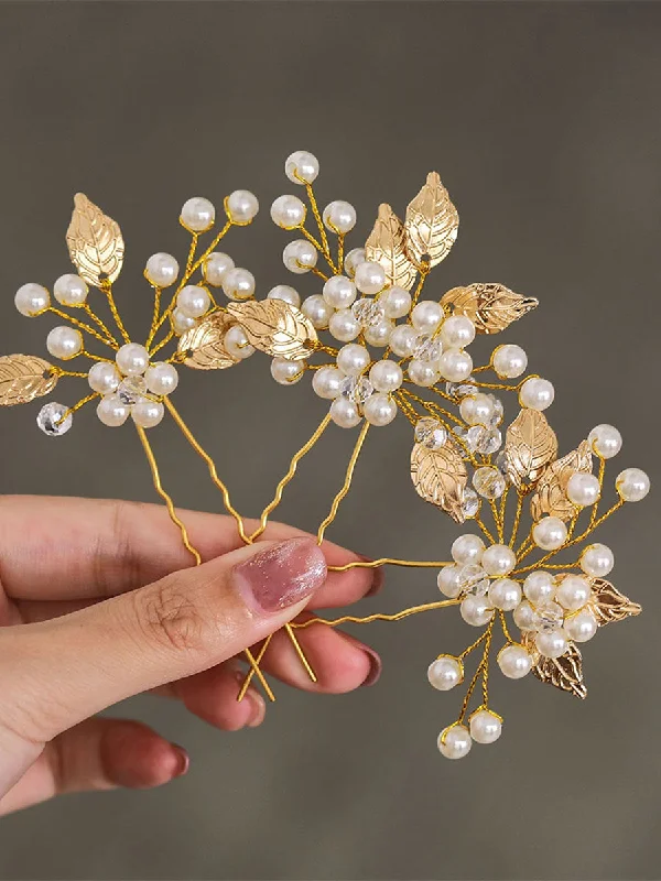 women's vintage dresses3-Pack Leaf-Shaped Pearl Wedding Hairpins