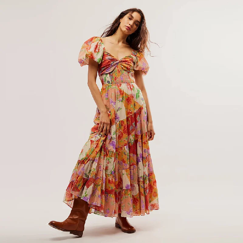 women's off-the-shoulder dressesShort Sleeve Floral Maxi Dress KLYF1200