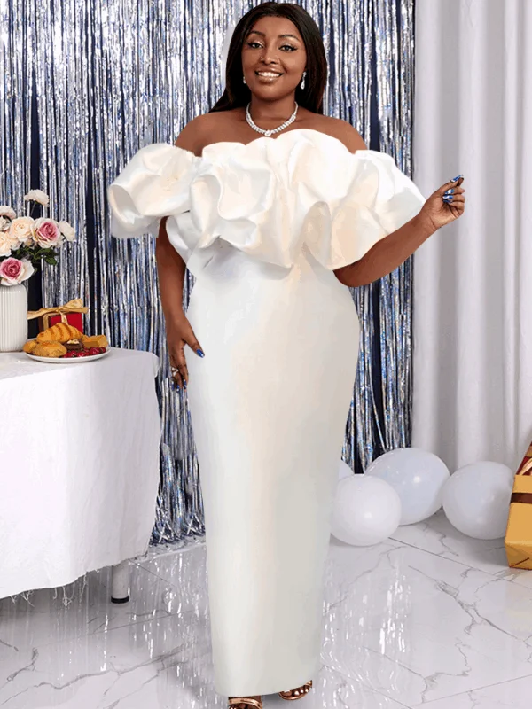 women's smart casual dressesAOMEI  White Off Shoulder Ruffles Long Wedding Dress