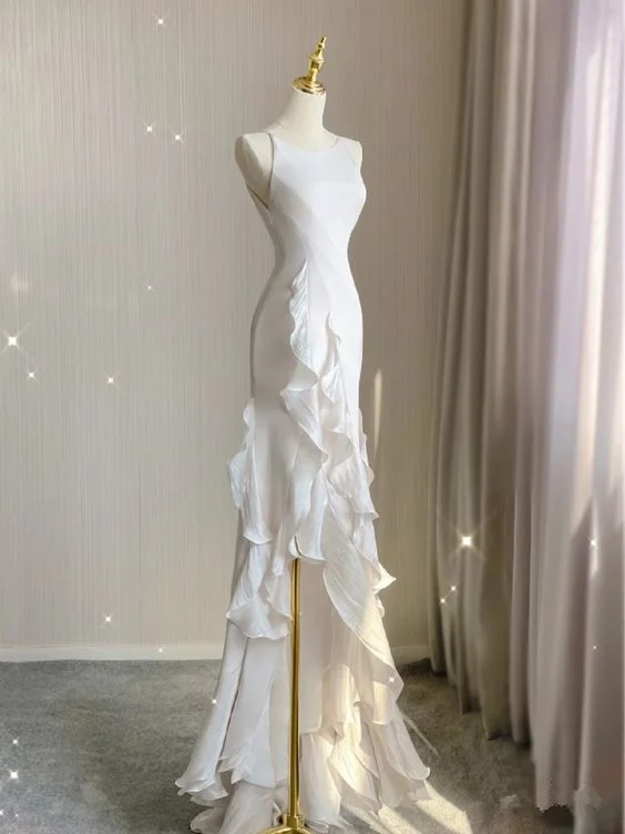 women's spaghetti strap dressesCharming White Wedding Dress,Sleeveless Bridal Dress Y2066