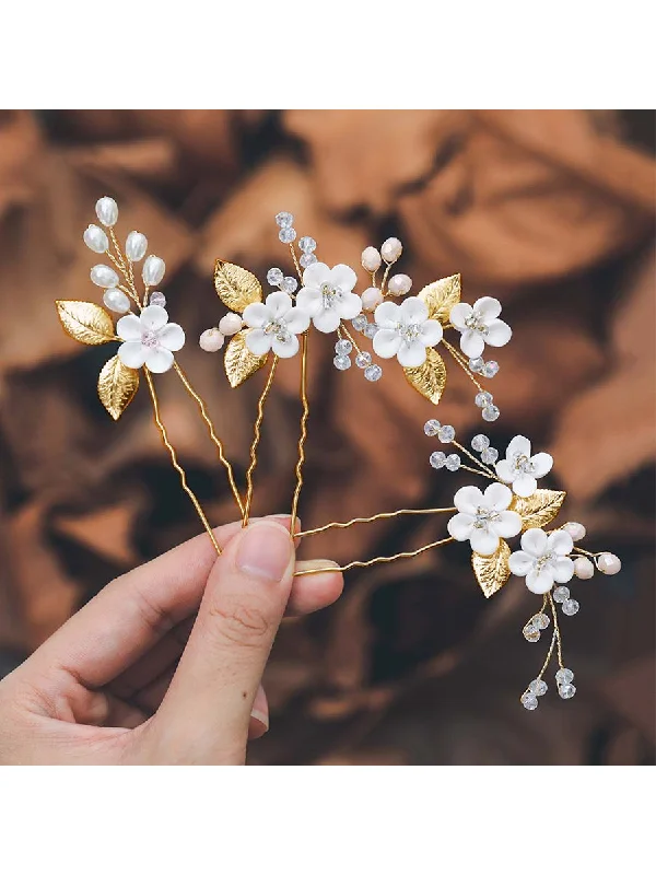 women's ethical fashion dresses3-Pack Rhinestone Flower Wedding Hairpins