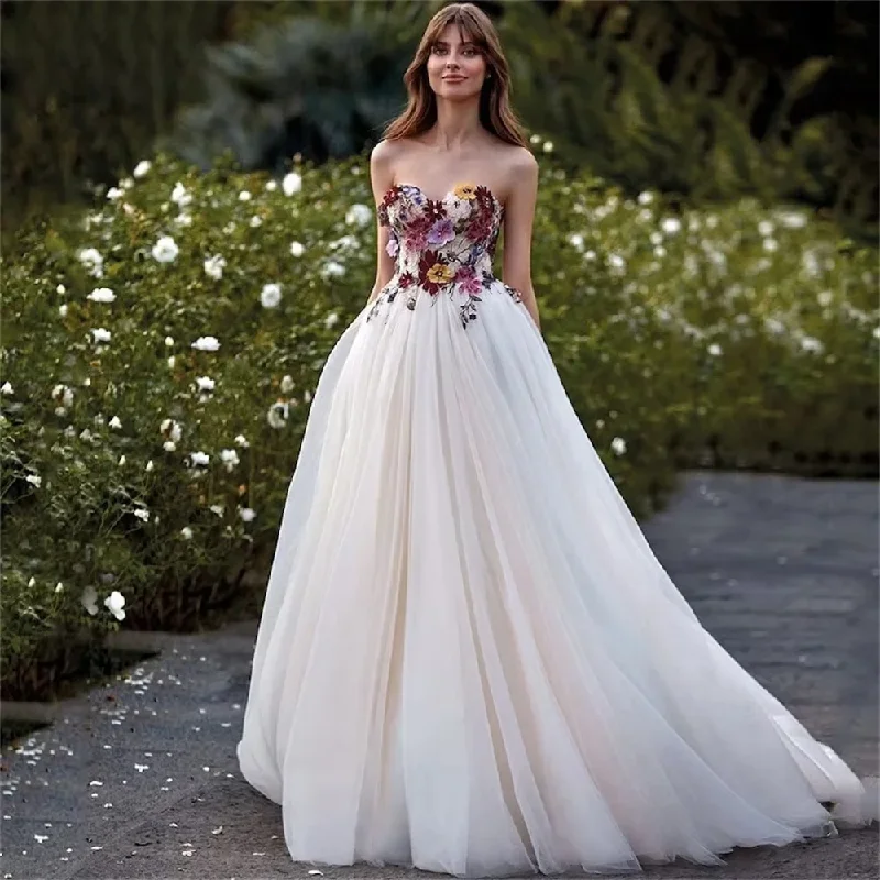 women's striped dressesColorful Embroidered Wedding Dress for Women Bride Sweetheart Backless Pastoral Marriage Bridal Flower Dresses