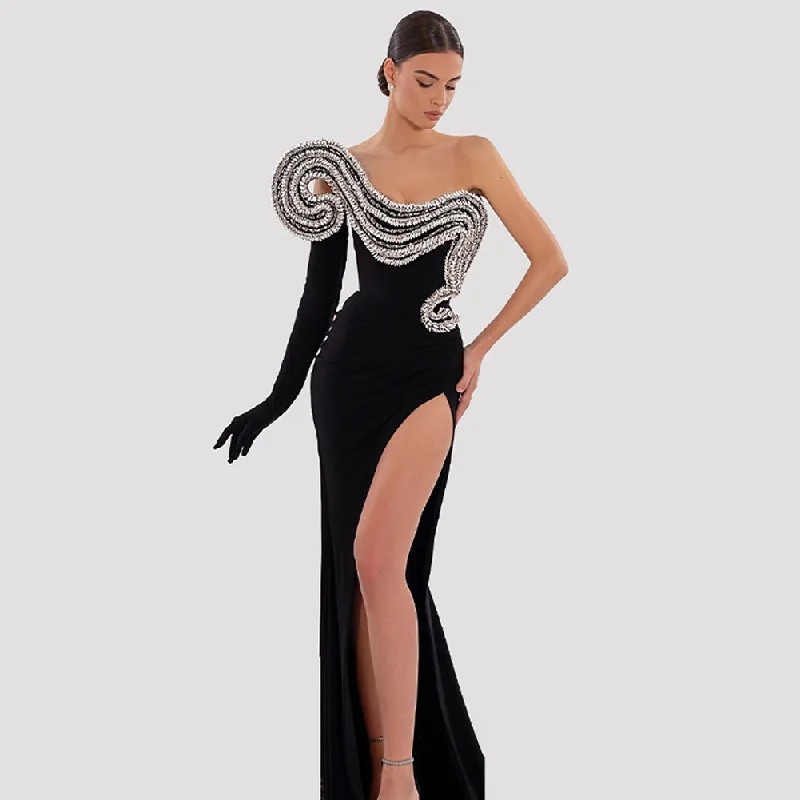 women's boho dressesStrapless Sleeveless Rhinestone Maxi Bodycon Dress HT939