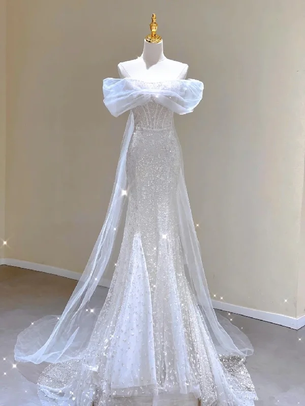 women's denim dressesGlitter Mermaid Wedding Dress,Chic Bridal Dress ,Y2415