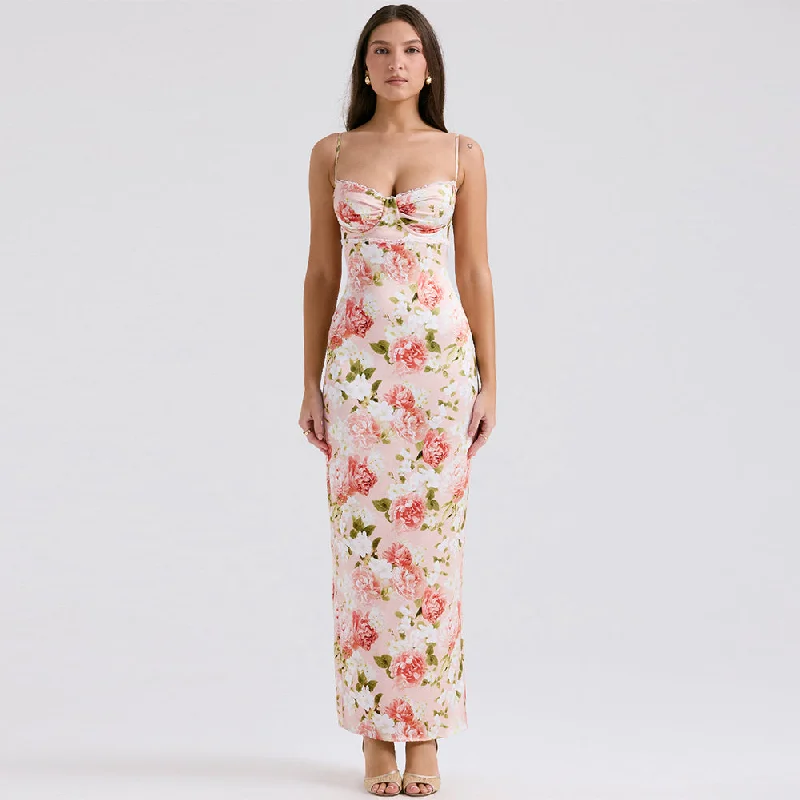 women's maternity dressesSpaghetti Strap Floral Maxi Dress ZNSBA1063