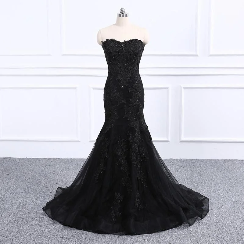 women's long-sleeved dressesSweetheart Neckline Black Mermaid Wedding Dress Y1776