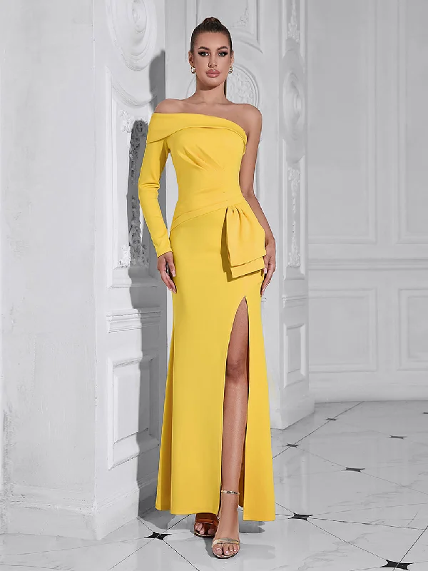 women's spaghetti strap dressesOne Shoulder Pure Color Maxi Bodycon Dress HB10141