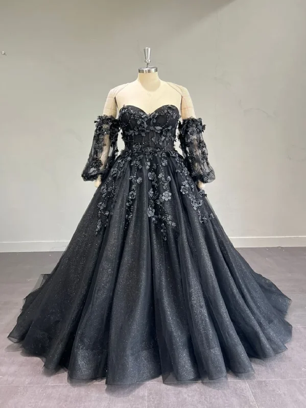 women's cotton dressesStunning, Alternative Black Gown, Off The Shoulder Ball Gown Gothic Unconventional Wedding Dress,Y2477