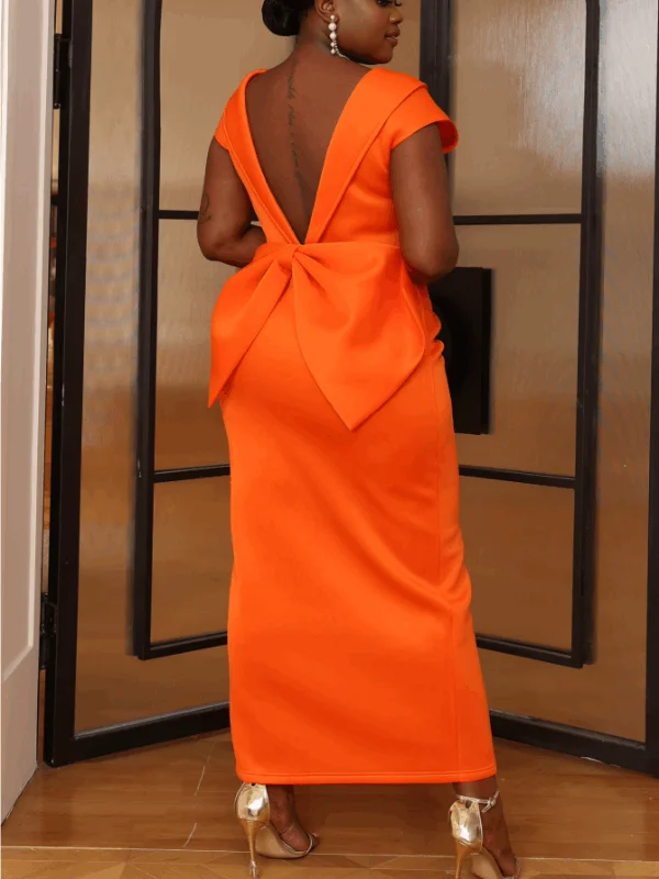 women's party dressesAOMEI Backless Big Bow Wedding Guest Orange Dress