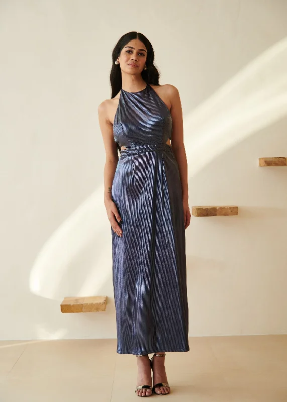 women's designer dressesMoana Navy Blue Metallic Maxi Dress